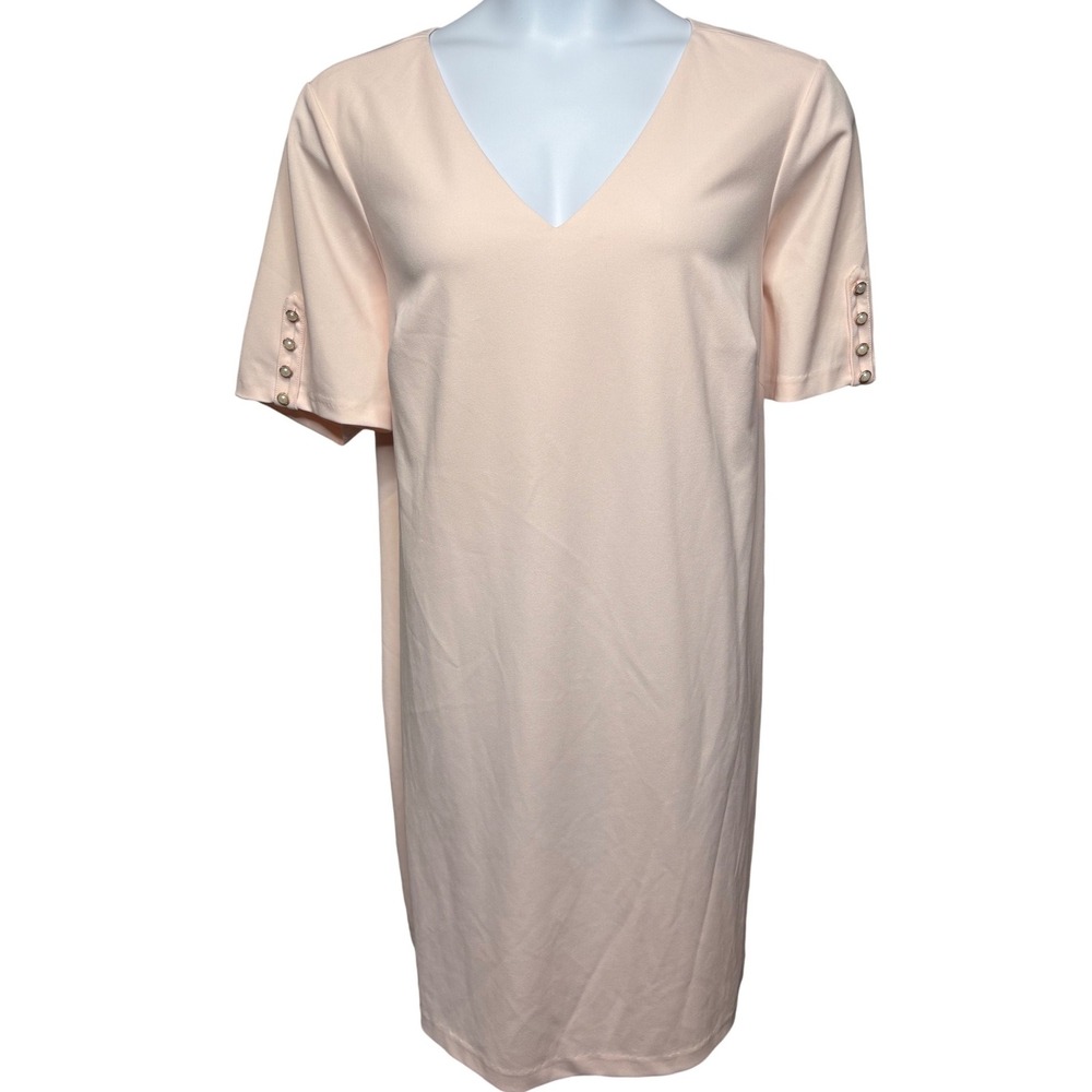 ADRIANNA PAPELL Womens Blush Pink Sheath Dress 20W Pearl Button Sleeve Coquette